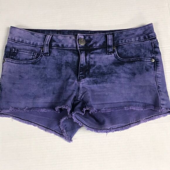 Decree Pants - DECREE Black Purple Denim Jean SHORTS Juniors Womens Sz 5 Cut Off Frayed Raw Hem